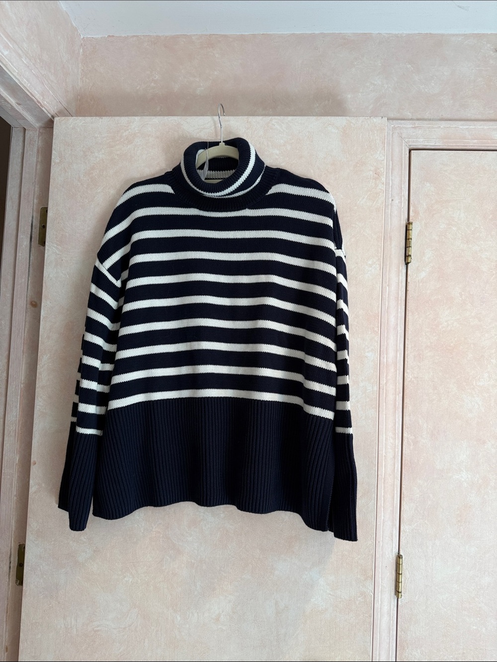GAP Navy and Cream Striped Turtleneck Sweater